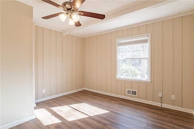3018 Meadowview Dr SE, Atlanta, GA 30316 - spare room with ceiling fan, wood-type flooring, and beam ceiling