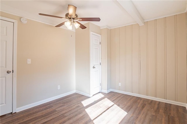 3018 Meadowview Dr SE, Atlanta, GA 30316 - interior space with beamed ceiling, ceiling fan, and dark hardwood / wood-style floors