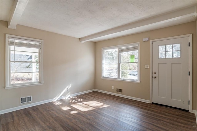 3018 Meadowview Dr SE, Atlanta, GA 30316 - foyer with dark hardwood / wood-style floors, a textured ceiling, and beam ceiling