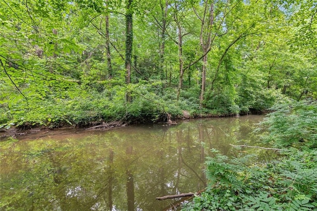 water view featuring a heavily wooded area