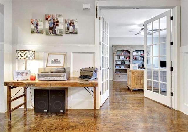 interior space with french doors and wood finished floors