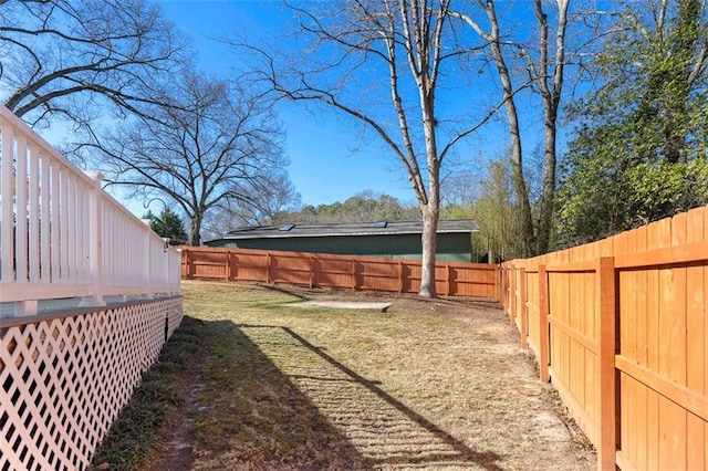 view of yard with a fenced backyard