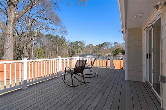 wooden deck with fence and visible vents