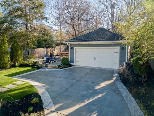 detached garage with fence