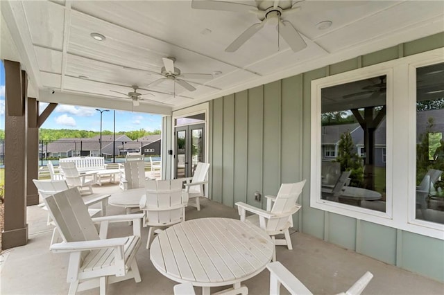 242 Aspen Way, Dallas, GA 30157 - view of patio / terrace with a ceiling fan, french doors, and outdoor dining area