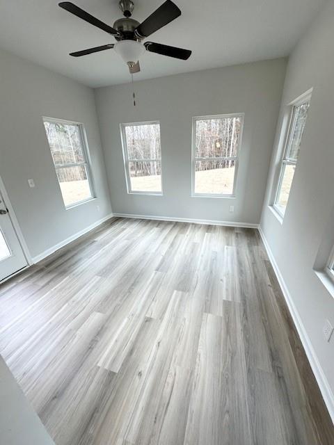 unfurnished room featuring light wood finished floors and baseboards