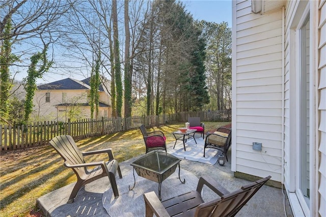 view of patio featuring a fire pit and a fenced backyard