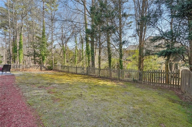 view of yard with a fenced backyard