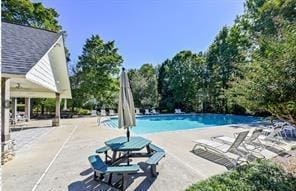 community pool with a patio area