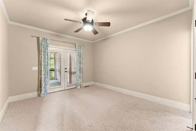 2539 Sagebrush Trl, Buford, GA 30519 - carpeted empty room featuring ornamental molding, ceiling fan, and french doors