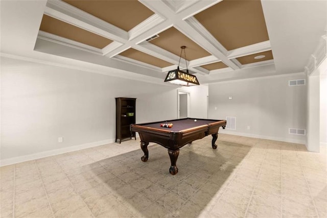 2539 Sagebrush Trl, Buford, GA 30519 - playroom featuring coffered ceiling, crown molding, beamed ceiling, and billiards