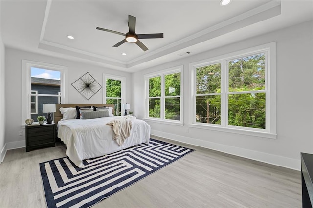 101 Fairfield Ct, Atlanta, GA 30314 - bedroom featuring a raised ceiling, baseboards, light wood-type flooring, recessed lighting, and ceiling fan
