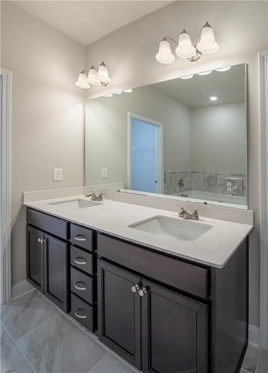 bathroom featuring vanity and a bathing tub