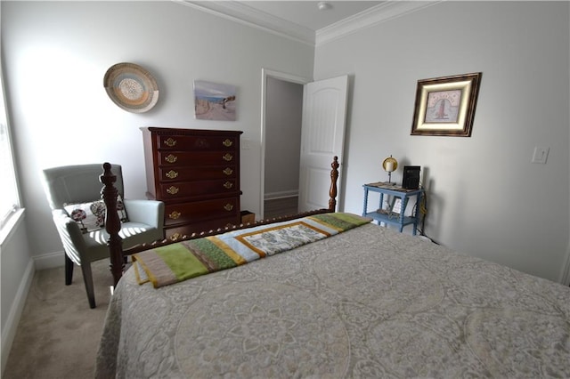 bedroom with carpet flooring and ornamental molding