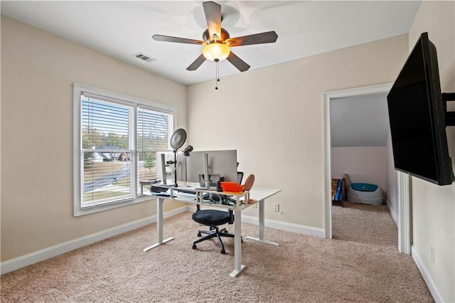 5955 Manchester Ln, Gainesville, GA 30506 - carpeted home office featuring ceiling fan and baseboards