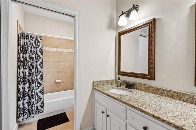 5955 Manchester Ln, Gainesville, GA 30506 - bathroom featuring vanity, shower / bath combo, and tile patterned flooring