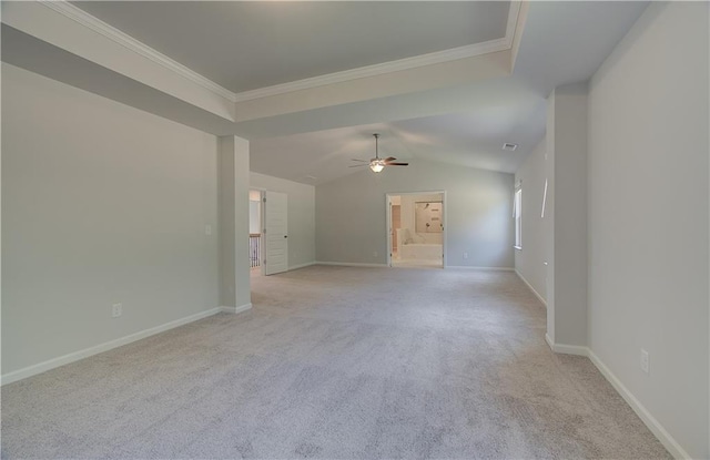 2516 Cadenza Cir, Dacula, GA 30019 - empty room with light carpet, ornamental molding, a ceiling fan, and lofted ceiling