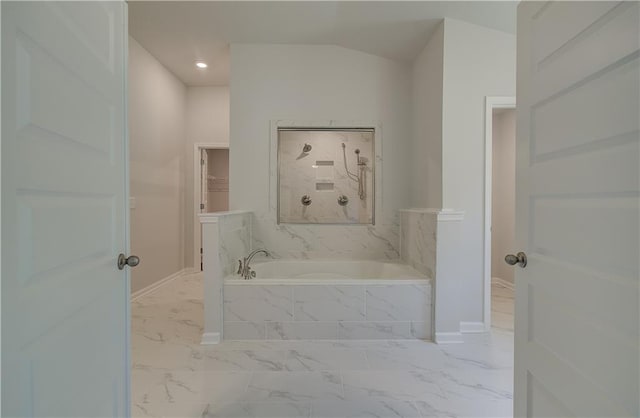 2516 Cadenza Cir, Dacula, GA 30019 - bathroom featuring marble finish flooring, a bath, a spacious closet, and recessed lighting