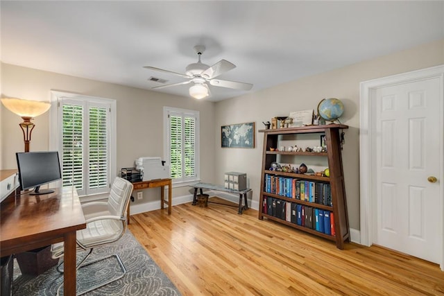530 Twinflower Ct, Roswell, GA 30075 - office featuring ceiling fan, light wood finished floors, and baseboards