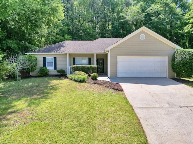5600 Walnut Creek Ct NW, Lilburn, GA 30047 - ranch-style house with a garage, driveway, a front yard, and roof with shingles