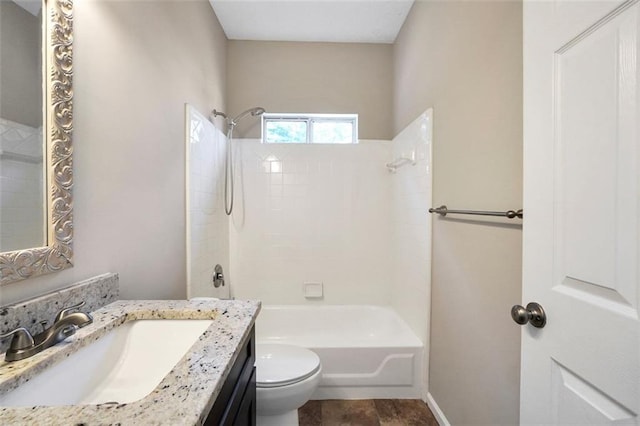 5600 Walnut Creek Ct NW, Lilburn, GA 30047 - bathroom featuring vanity, toilet, shower / bath combination, and baseboards