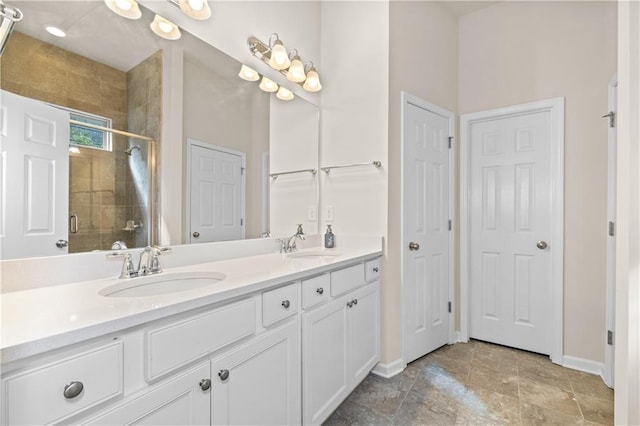 bathroom with vanity and walk in shower