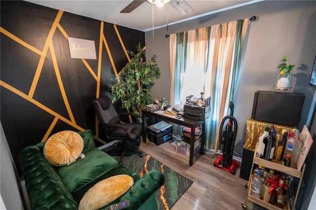 interior space featuring ceiling fan and wood-type flooring