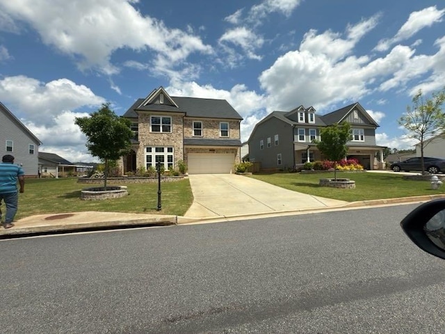 4935 Bellehurst Ln, Cumming, GA 30040 - craftsman house featuring an attached garage, concrete driveway, stone siding, and a front yard