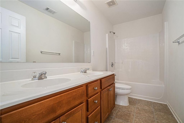 7761 Parkside Dr, Lithia Springs, GA 30122 - full bath featuring double vanity, toilet, and shower / washtub combination