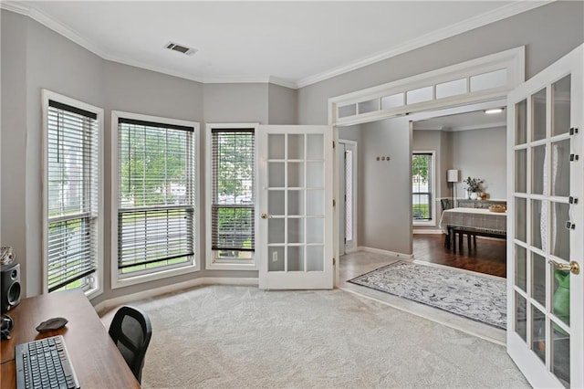 1185 Charter Club Dr, Lawrenceville, GA 30043 - office space featuring french doors, crown molding, carpet, and baseboards