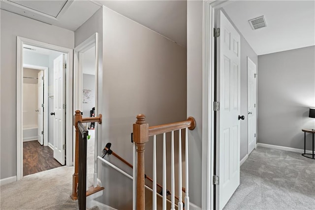 1185 Charter Club Dr, Lawrenceville, GA 30043 - hallway with an upstairs landing, carpet floors, and baseboards