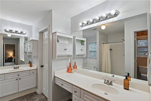 1185 Charter Club Dr, Lawrenceville, GA 30043 - full bath featuring vanity, healthy amount of natural light, a shower with curtain, and tile patterned flooring