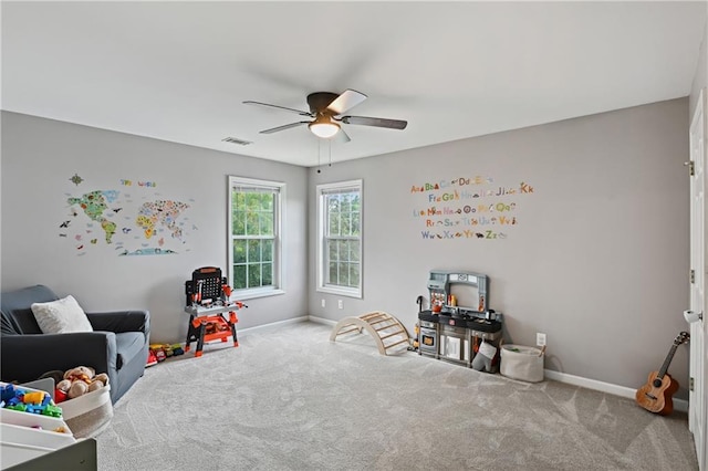 1185 Charter Club Dr, Lawrenceville, GA 30043 - recreation room featuring ceiling fan, baseboards, and carpet floors