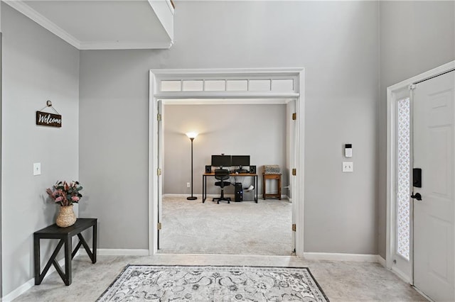 1185 Charter Club Dr, Lawrenceville, GA 30043 - carpeted foyer with baseboards and crown molding