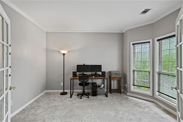 1185 Charter Club Dr, Lawrenceville, GA 30043 - carpeted office space with plenty of natural light, ornamental molding, baseboards, and french doors