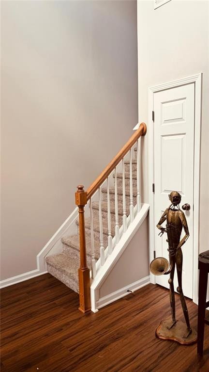 stairway featuring wood-type flooring