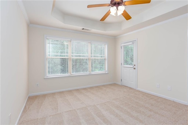 529 Ridge View Xing, Woodstock, GA 30188 - carpeted spare room with a raised ceiling, ceiling fan, crown molding, and baseboards