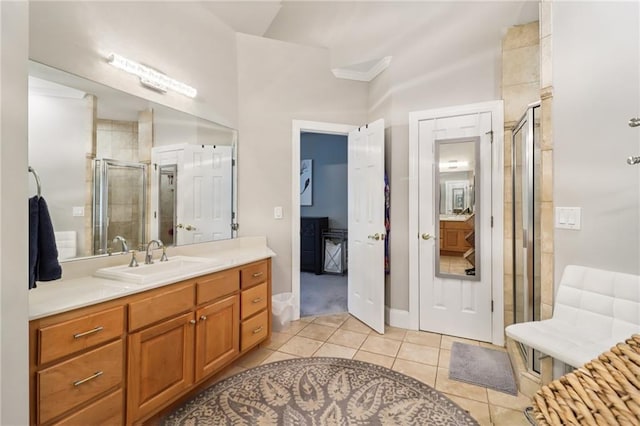 1213 Grande Vw, Loganville, GA 30052 - full bathroom featuring tile patterned flooring, vanity, and a stall shower