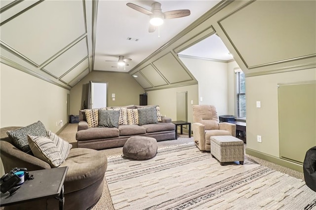 1213 Grande Vw, Loganville, GA 30052 - carpeted living room featuring ceiling fan and lofted ceiling