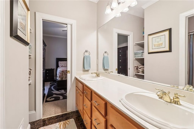 1213 Grande Vw, Loganville, GA 30052 - full bath featuring double vanity, connected bathroom, and ornamental molding