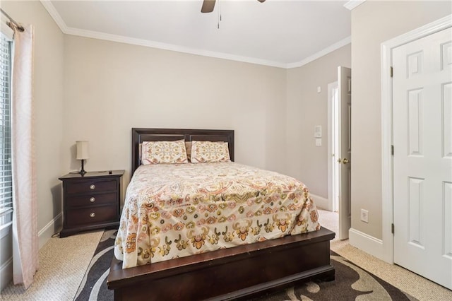 1213 Grande Vw, Loganville, GA 30052 - bedroom featuring light colored carpet, crown molding, and a ceiling fan