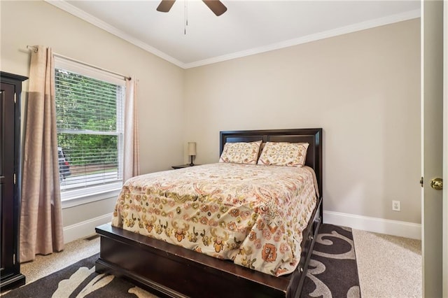 1213 Grande Vw, Loganville, GA 30052 - bedroom with carpet floors, crown molding, and a ceiling fan