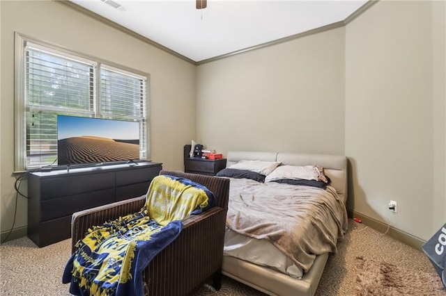 1213 Grande Vw, Loganville, GA 30052 - bedroom with ornamental molding, carpet floors, and ceiling fan