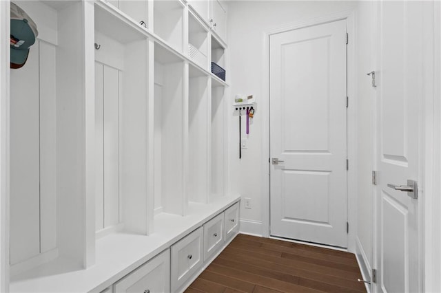 mudroom with dark wood-style flooring