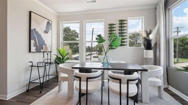 204 College Cir Unit 1003, Hapeville, GA 30354 - dining space featuring crown molding, dark hardwood / wood-style flooring, and a wealth of natural light