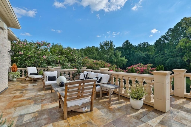 view of terrace featuring an outdoor living space