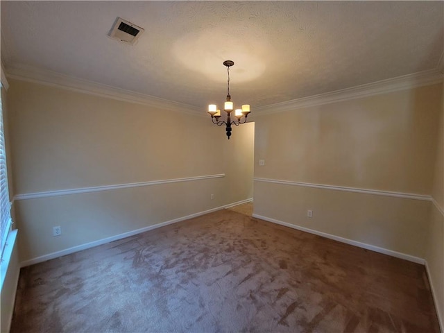 180 Preston Oaks Dr, Johns Creek, GA 30022 - empty room featuring ornamental molding, a chandelier, and carpet flooring