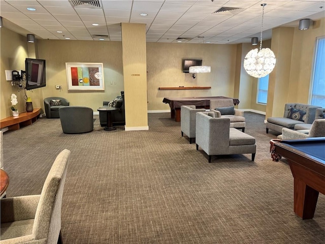 711 Cosmopolitan Dr NE Unit 426, Atlanta, GA 30324 - rec room with pool table, carpet flooring, a paneled ceiling, baseboards, and recessed lighting
