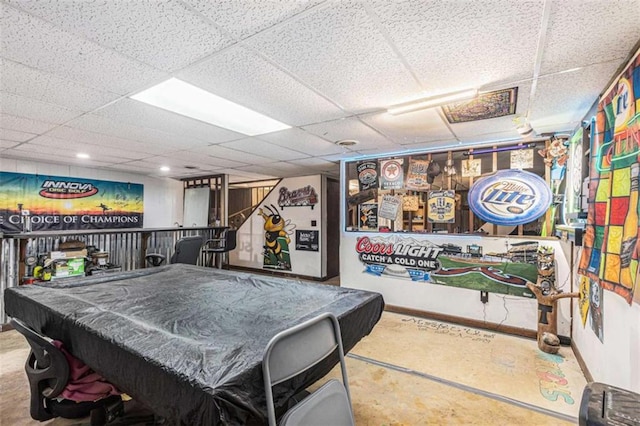 6230 S Summers Cir S, Douglasville, GA 30135 - rec room with a drop ceiling, baseboards, billiards, and concrete floors