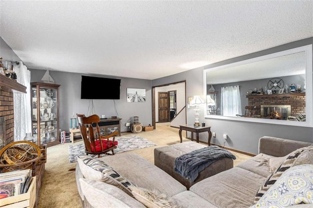 6230 S Summers Cir S, Douglasville, GA 30135 - living area with a brick fireplace, carpet, and a textured ceiling